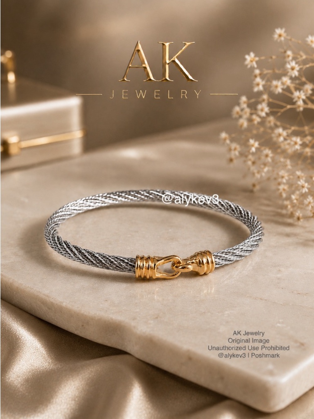💎Luxury Twisted Cable Bracelet –Silver & Gold Tone with Hook Clasp | AK Jewelry™